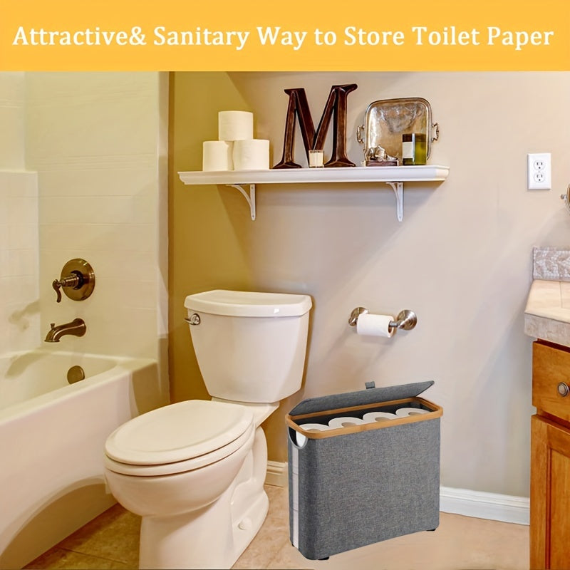 [1 pc Ultimate Bathroom Organizer] 1 pc Toilet Paper Basket - Toilet Paper Storage -The Ultimate Bathroom Organizer.Bamboo Storage Basket, Toilet Paper Organizer Basket, Bathroom Accessories Holder - Toilet Paper Bin, Enclose