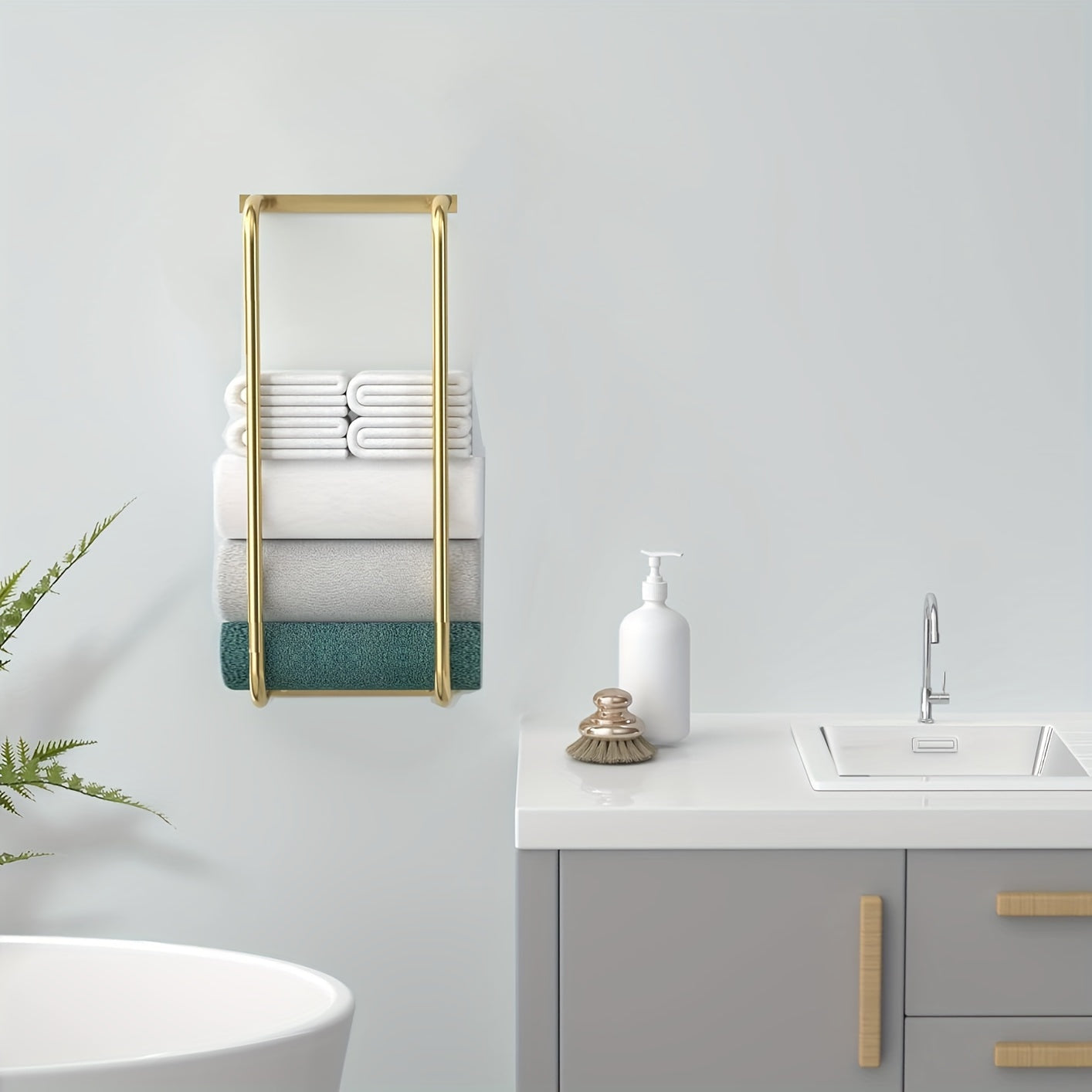 Elegant Brushed Golden Wall-Mounted Towel Rack for Bathroom - Space-Saving Rolled Bath Towel Holder with Stainless Steel Frame, Ideal for Organizing Small Spaces, Bathroom Organizer|Modern Wall Mount|Stainless Steel Frame, To