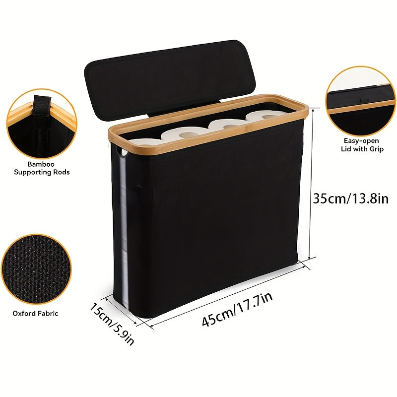 [1 pc Ultimate Bathroom Organizer] 1 pc Toilet Paper Basket - Toilet Paper Storage -The Ultimate Bathroom Organizer.Bamboo Storage Basket, Toilet Paper Organizer Basket, Bathroom Accessories Holder - Toilet Paper Bin, Enclose