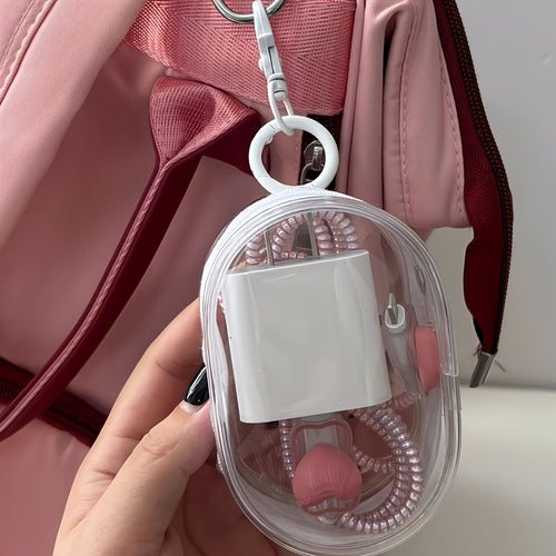 2pcs mini and portable transparent cable organizer box for storing data cable chargers, headphones, jewelry, etc., keychain bags for outdoor travel
