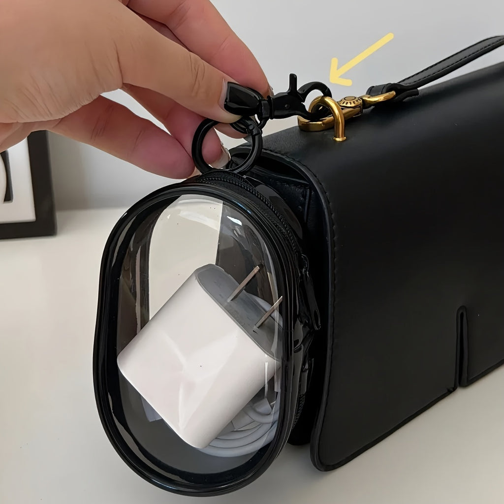 2pcs mini and portable transparent cable organizer box for storing data cable chargers, headphones, jewelry, etc., keychain bags for outdoor travel