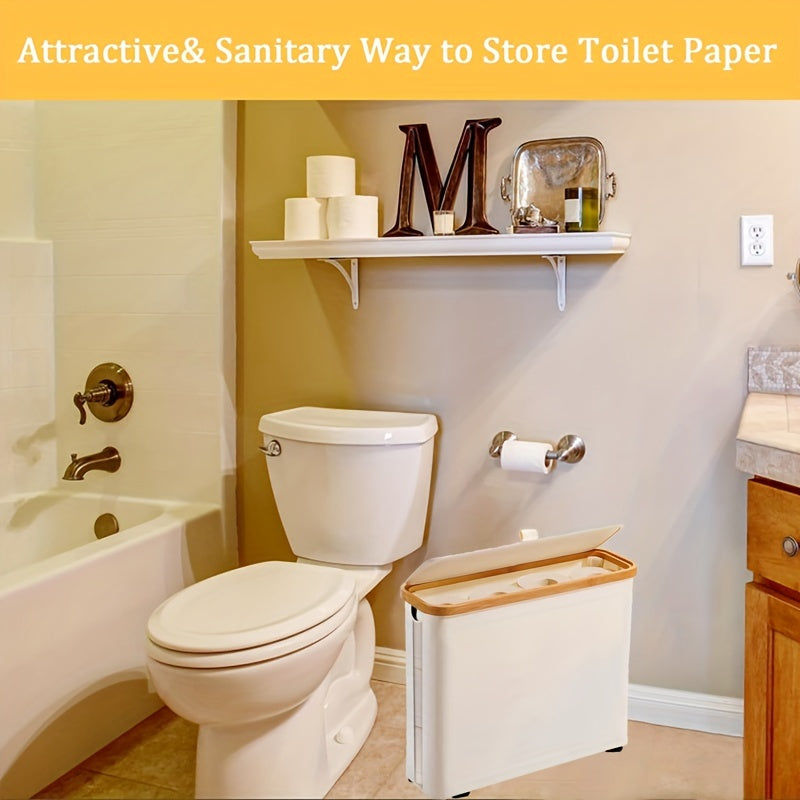 [1 pc Ultimate Bathroom Organizer] 1 pc Toilet Paper Basket - Toilet Paper Storage -The Ultimate Bathroom Organizer.Bamboo Storage Basket, Toilet Paper Organizer Basket, Bathroom Accessories Holder - Toilet Paper Bin, Enclose