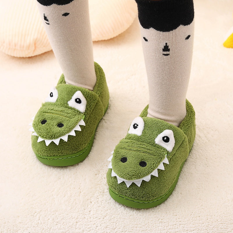 Boys' Cartoon Slippers with Lining, Warm and Non-Slip Soft Sole Indoor Slippers for Autumn and Winter
