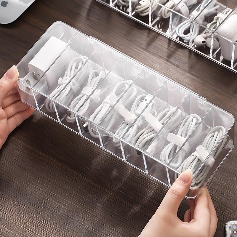 Clear Plastic Cable Organizer Box, Dust-Free Desktop Storage for Cables and Accessories, Durable Material, Easy to Use
