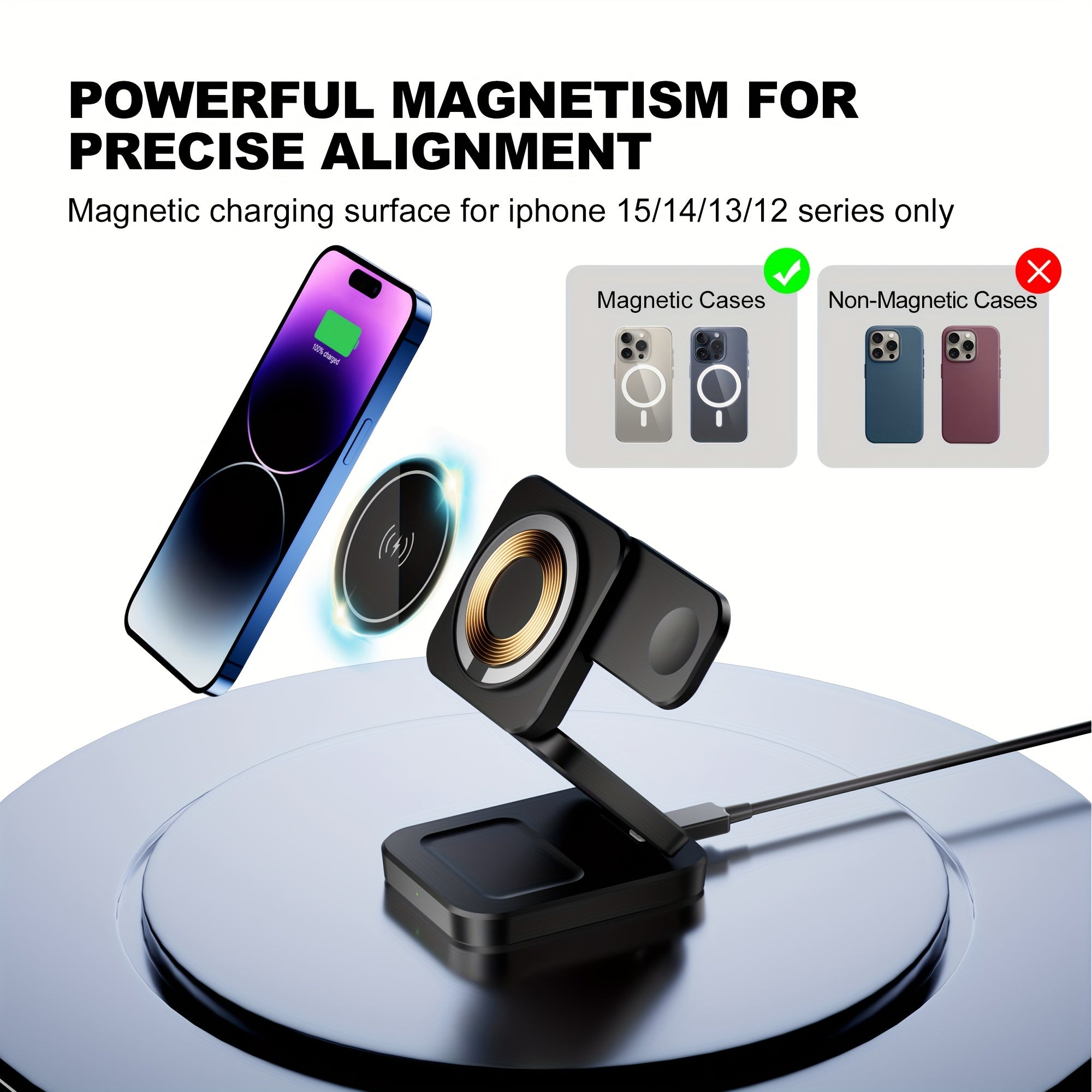 3 in 1 Wireless Charger, Foldable Mag-Safe Magnetic Charging Station Dock, Fast Travel Wireless Charging Pad  for iPhone 15/14/13/12/11/Pro/Max/Mini/XR/XS/X/8, for iWatch 9/8/7/6/5/4/3/2/SE/SE2/Ultra/Ultra2, for AirPods 2/3/P