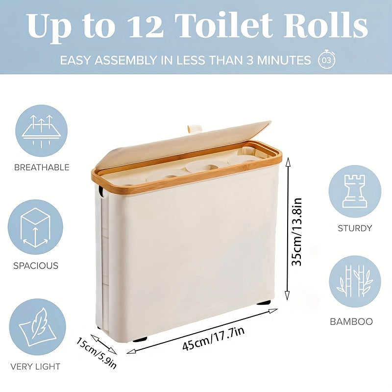 [1 pc Ultimate Bathroom Organizer] 1 pc Toilet Paper Basket - Toilet Paper Storage -The Ultimate Bathroom Organizer.Bamboo Storage Basket, Toilet Paper Organizer Basket, Bathroom Accessories Holder - Toilet Paper Bin, Enclose