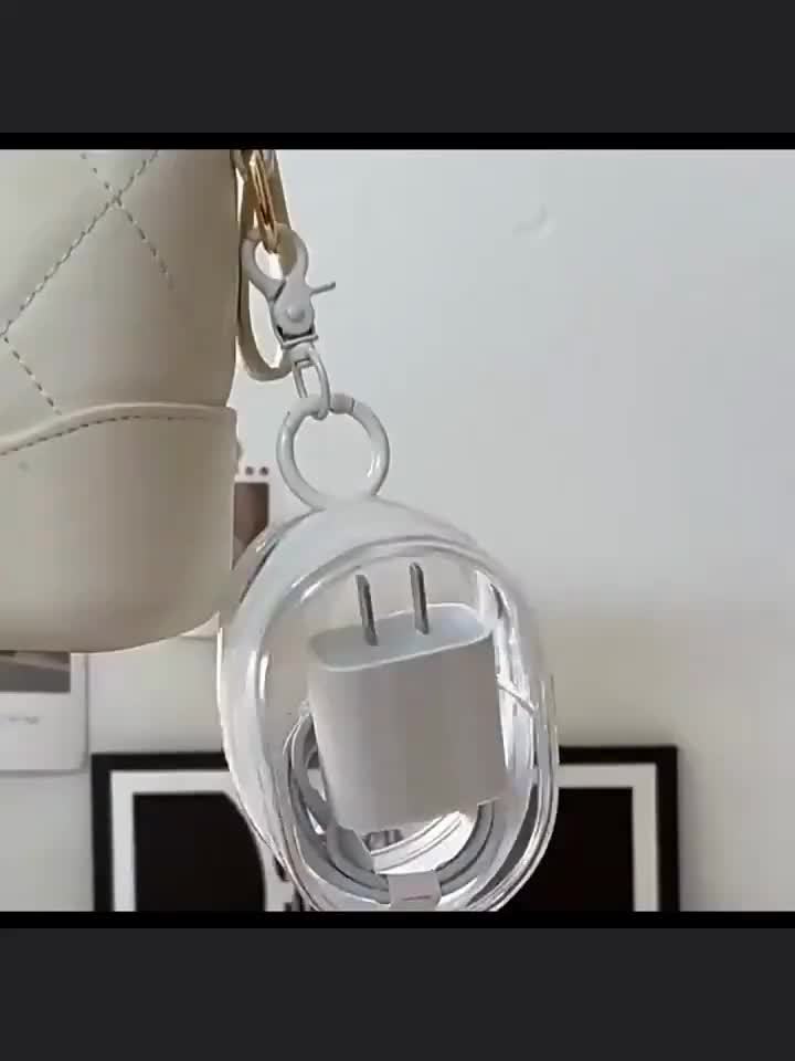 2pcs mini and portable transparent cable organizer box for storing data cable chargers, headphones, jewelry, etc., keychain bags for outdoor travel