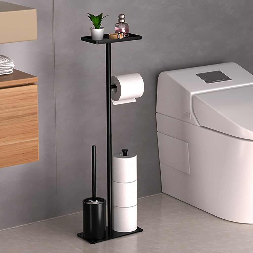 Space-Saving Bathroom Organizer with Toilet Brush and Tissue Holder - Moisture-Proof, Wall-Mounted Storage Rack for Easy Access