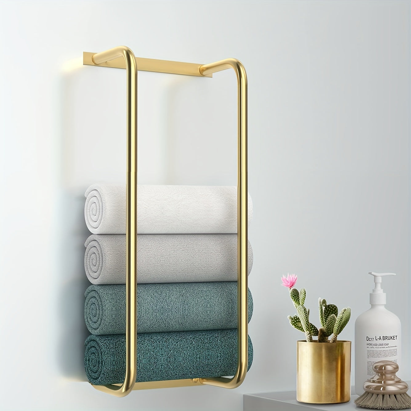 Elegant Brushed Golden Wall-Mounted Towel Rack for Bathroom - Space-Saving Rolled Bath Towel Holder with Stainless Steel Frame, Ideal for Organizing Small Spaces, Bathroom Organizer|Modern Wall Mount|Stainless Steel Frame, To