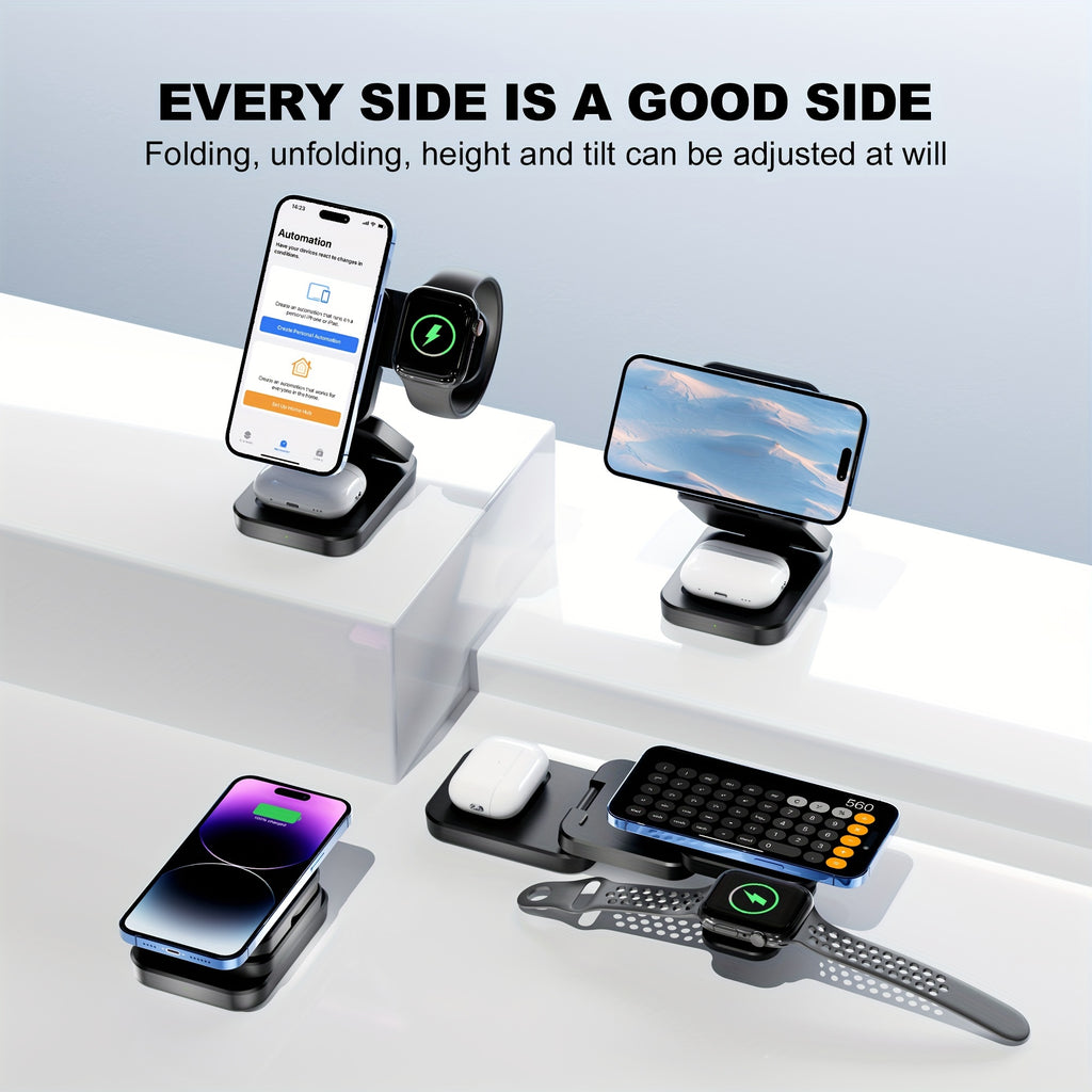 3 in 1 Wireless Charger, Foldable Mag-Safe Magnetic Charging Station Dock, Fast Travel Wireless Charging Pad  for iPhone 15/14/13/12/11/Pro/Max/Mini/XR/XS/X/8, for iWatch 9/8/7/6/5/4/3/2/SE/SE2/Ultra/Ultra2, for AirPods 2/3/P