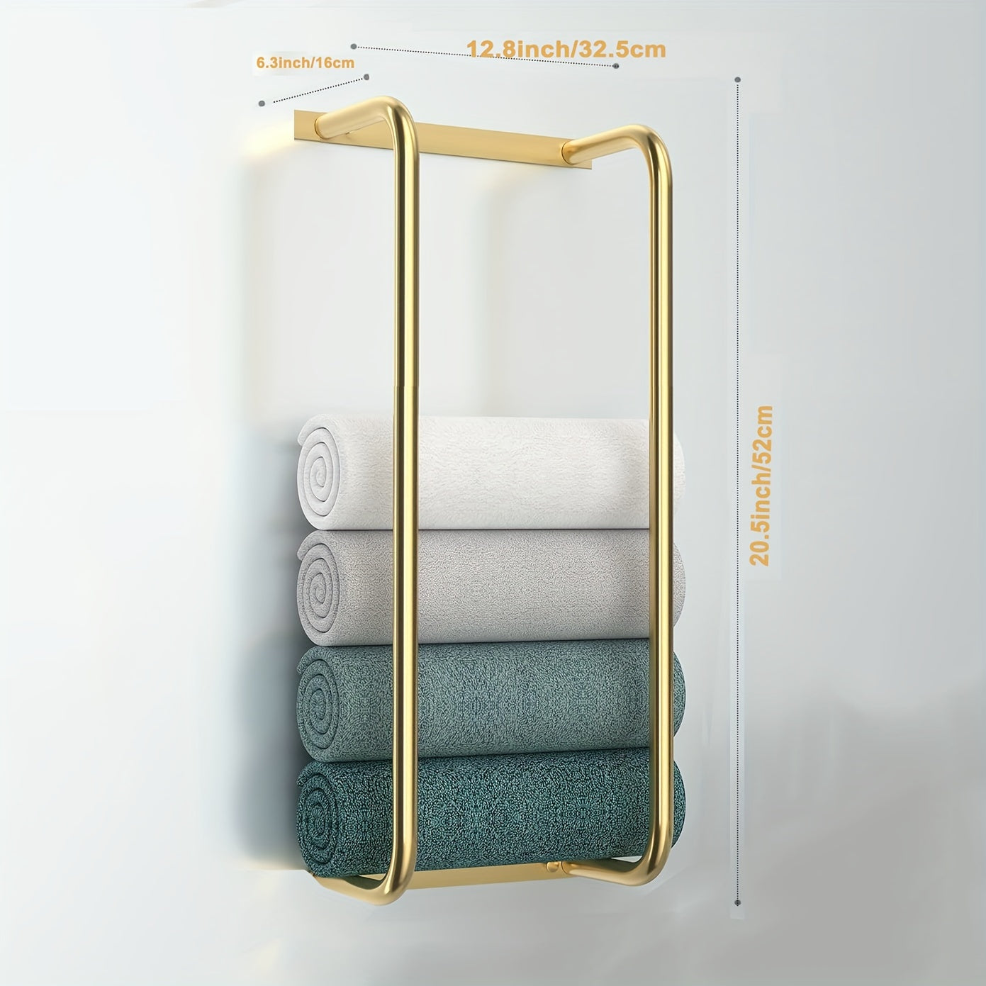 Elegant Brushed Golden Wall-Mounted Towel Rack for Bathroom - Space-Saving Rolled Bath Towel Holder with Stainless Steel Frame, Ideal for Organizing Small Spaces, Bathroom Organizer|Modern Wall Mount|Stainless Steel Frame, To