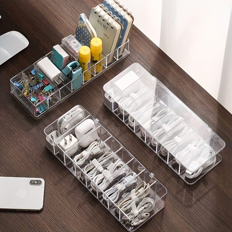 Clear Plastic Cable Organizer Box, Dust-Free Desktop Storage for Cables and Accessories, Durable Material, Easy to Use