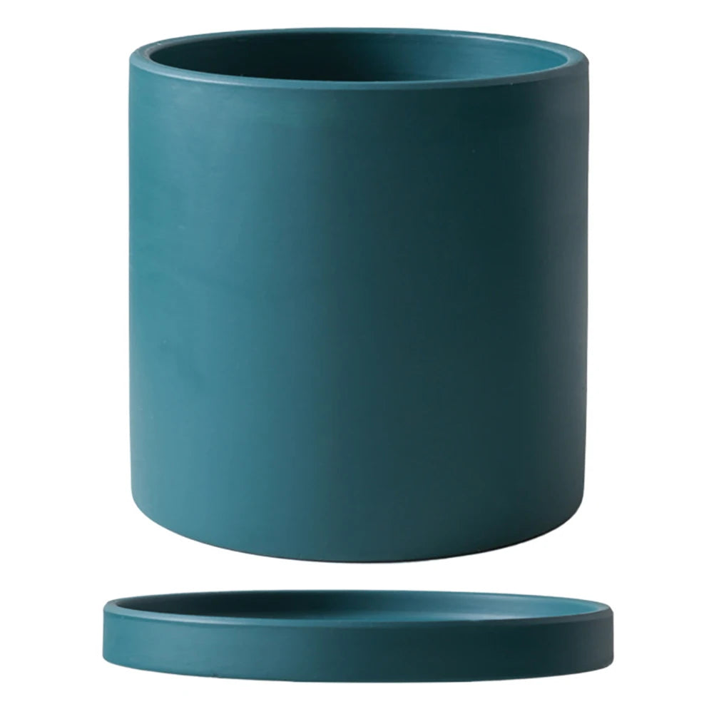 Nordic Ceramic Plant Pot with Tray Colorful Cylinder Succulent Pot Small Planter Flowerpot with Drain Hole Cactus Herb Container