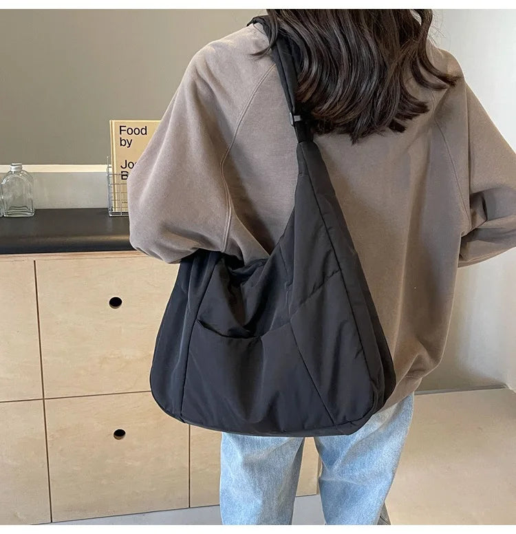 Trendy Women's Soft Cloth Shoulder Bag Solid Color Student 2026 Spring Y2k Casual Style Big Handbags Crossbody Bags for Women