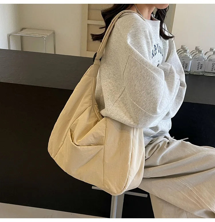 Trendy Women's Soft Cloth Shoulder Bag Solid Color Student 2026 Spring Y2k Casual Style Big Handbags Crossbody Bags for Women