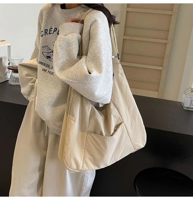 Trendy Women's Soft Cloth Shoulder Bag Solid Color Student 2026 Spring Y2k Casual Style Big Handbags Crossbody Bags for Women