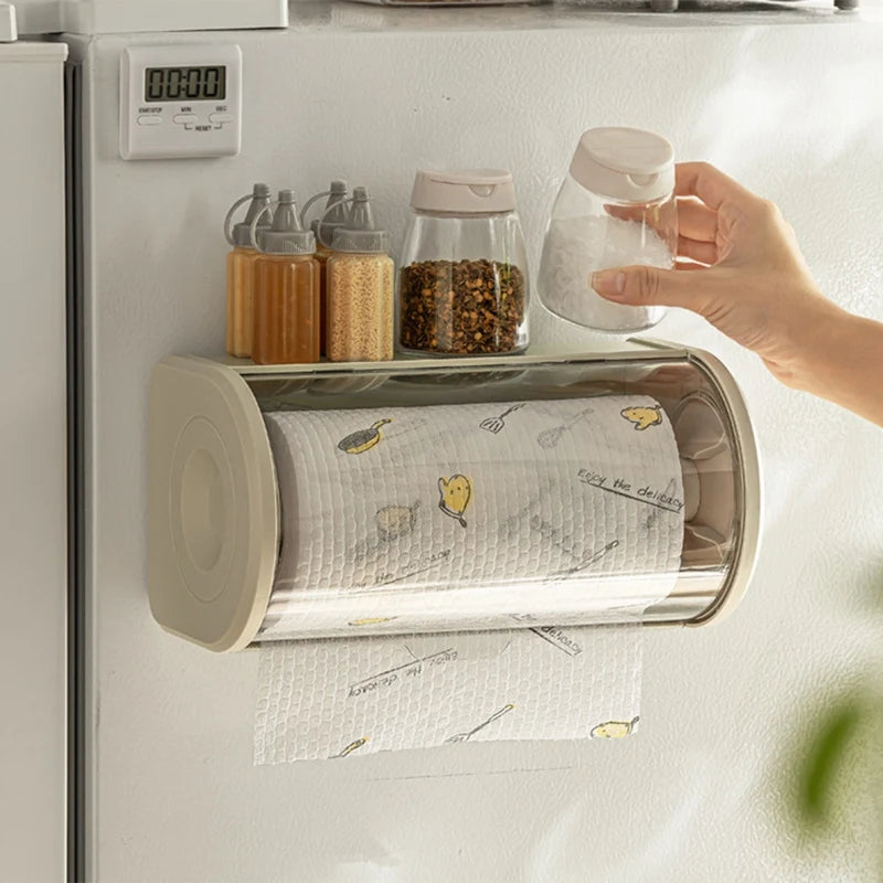 Bathroom Paper Towel Organizer Large Roll Wall Mount Holder With Clear Dustproof Cover Modern Tissue Dispenser Storage