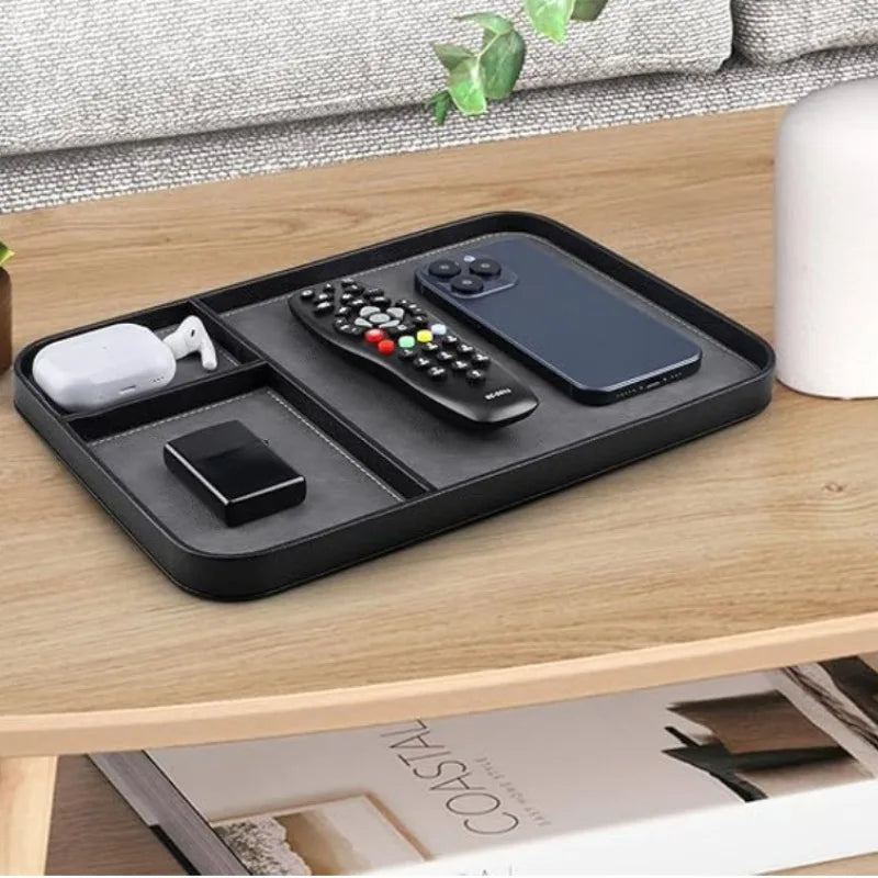 Leather Bedside Table Storage Tray - European Minimalist Desktop Tray for Phones, Watches & Miscellaneous Items