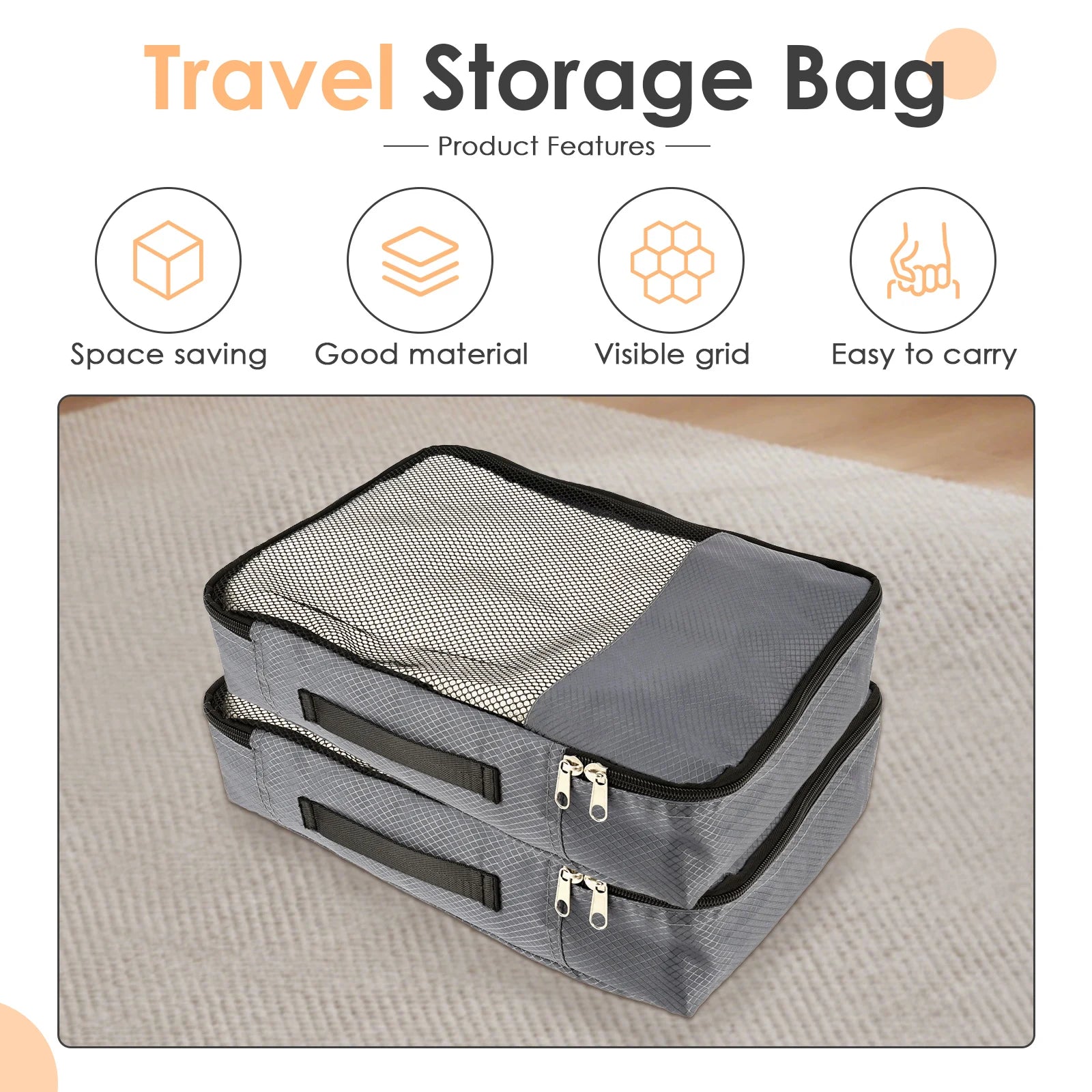 4 Pcs Travel Compressed Packing Cubes Storage Bag With Shoe Bag Mesh Waterproof Portable Suitcase Handbag Luggage Organizer