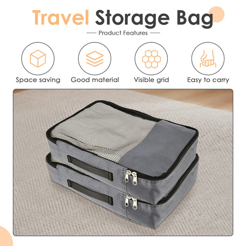 4 Pcs Travel Compressed Packing Cubes Storage Bag With Shoe Bag Mesh Waterproof Portable Suitcase Handbag Luggage Organizer