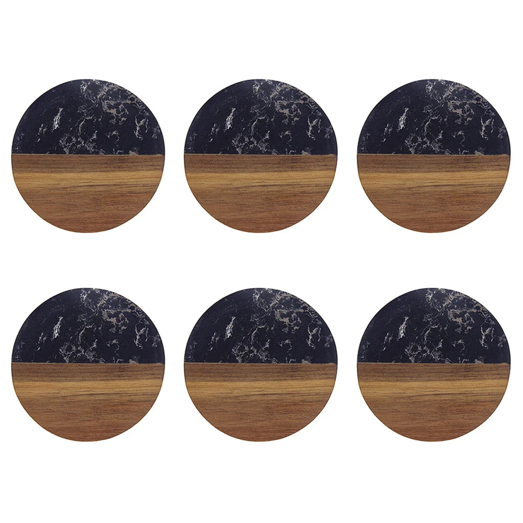 Stylish Wooden and Marble Coaster Set, Elegant Design for Coffee Tables, Durable, Perfect for Protecting Your Furniture