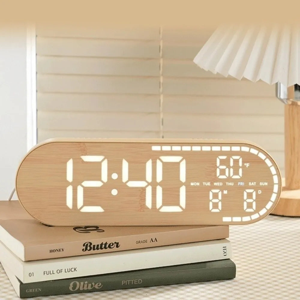 Minimalist Design Digital Wall Clock Silent Operation Nordic Style Alarm Clock Temperature Date Display Hanging Mount