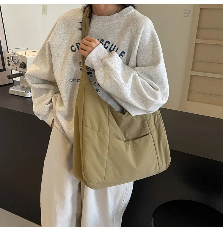 Trendy Women's Soft Cloth Shoulder Bag Solid Color Student 2026 Spring Y2k Casual Style Big Handbags Crossbody Bags for Women