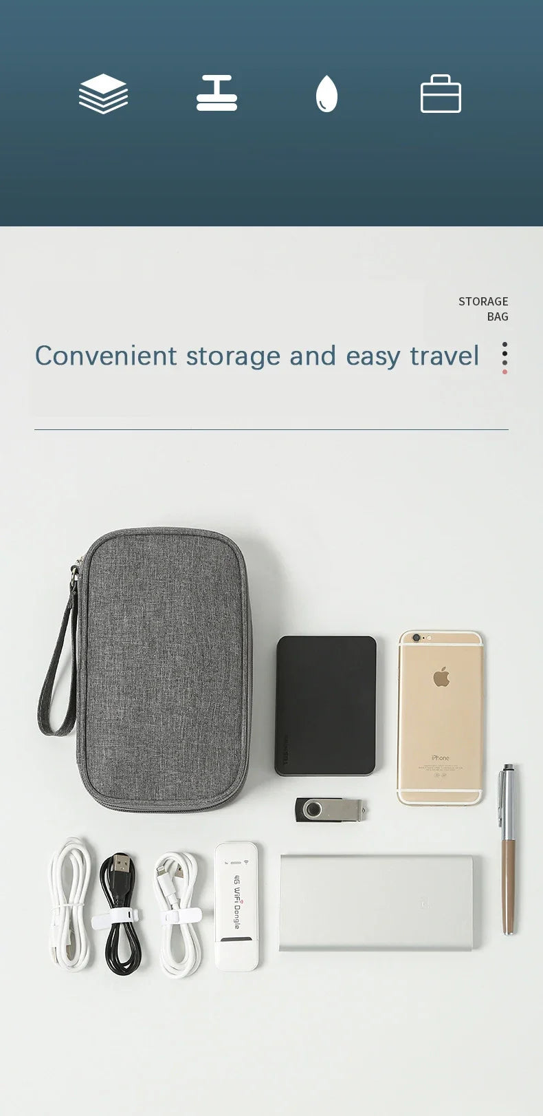 Travel Organizer Bag Cable Storage Organizers Pouch Carry Case Portable Flat waterproof digital double-layer storage bag