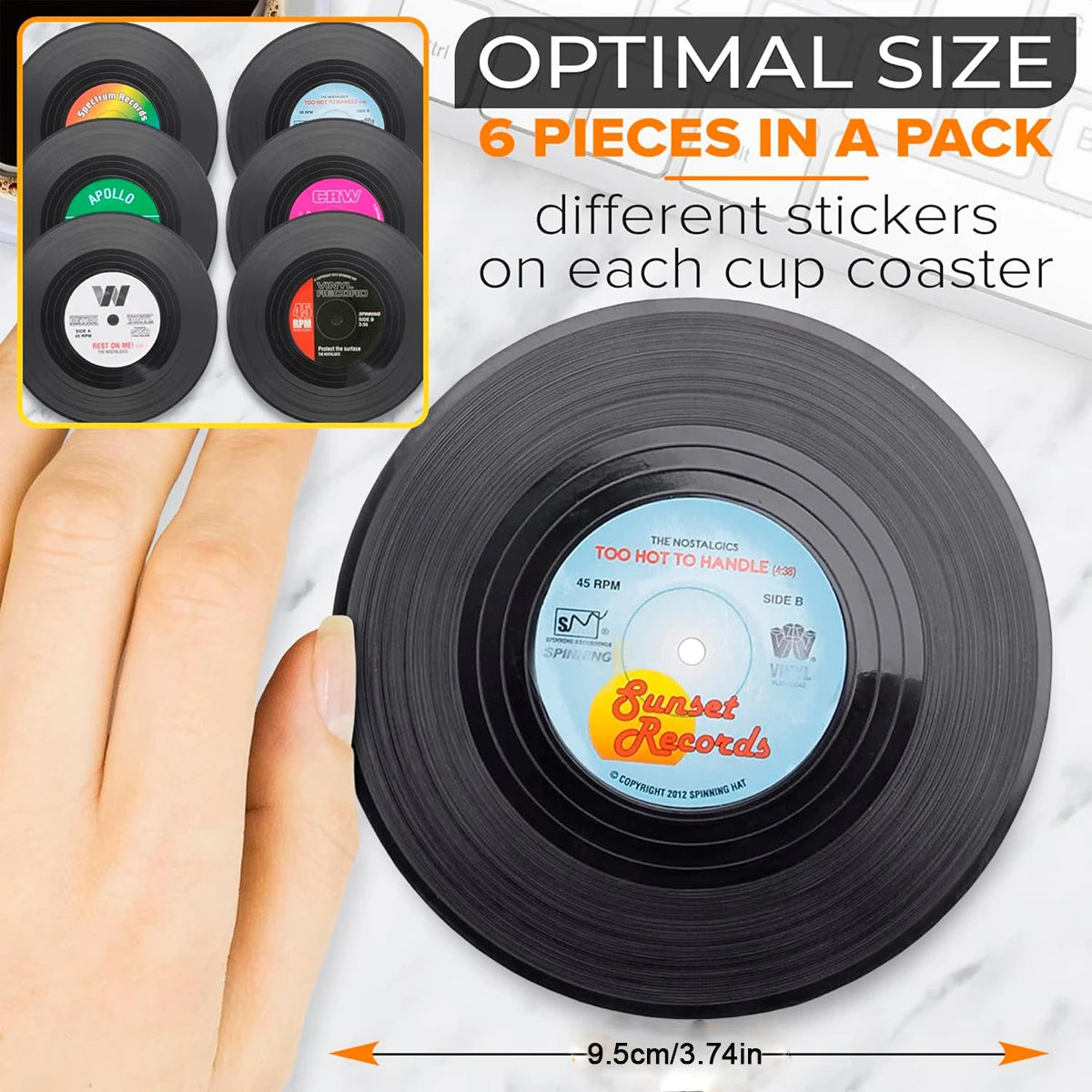 Set of 6 Colorful Retro Vinyl Record Disk Coasters for Drinks Vinyl Record Coaster Set Coffee Table Decor