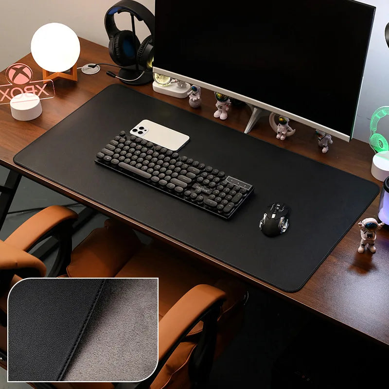 Leather Desk Pad Protector, Large Mouse Pad, Office Desk Mat, Non-Slip PU Leather with Stitched Edges Desk Blotter, Desktop Mat