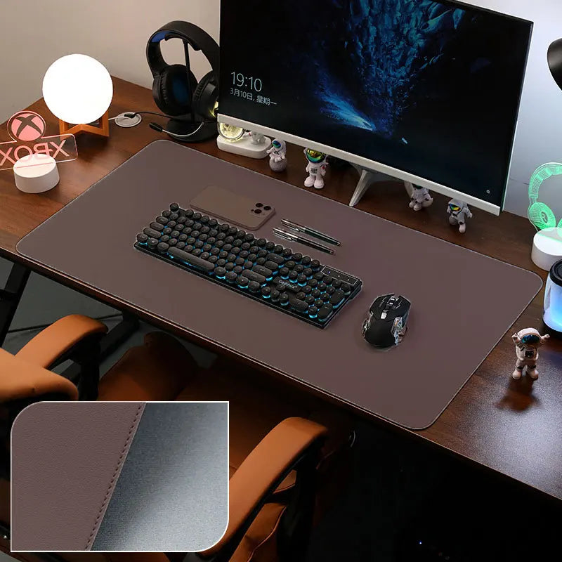Leather Desk Pad Protector, Large Mouse Pad, Office Desk Mat, Non-Slip PU Leather with Stitched Edges Desk Blotter, Desktop Mat