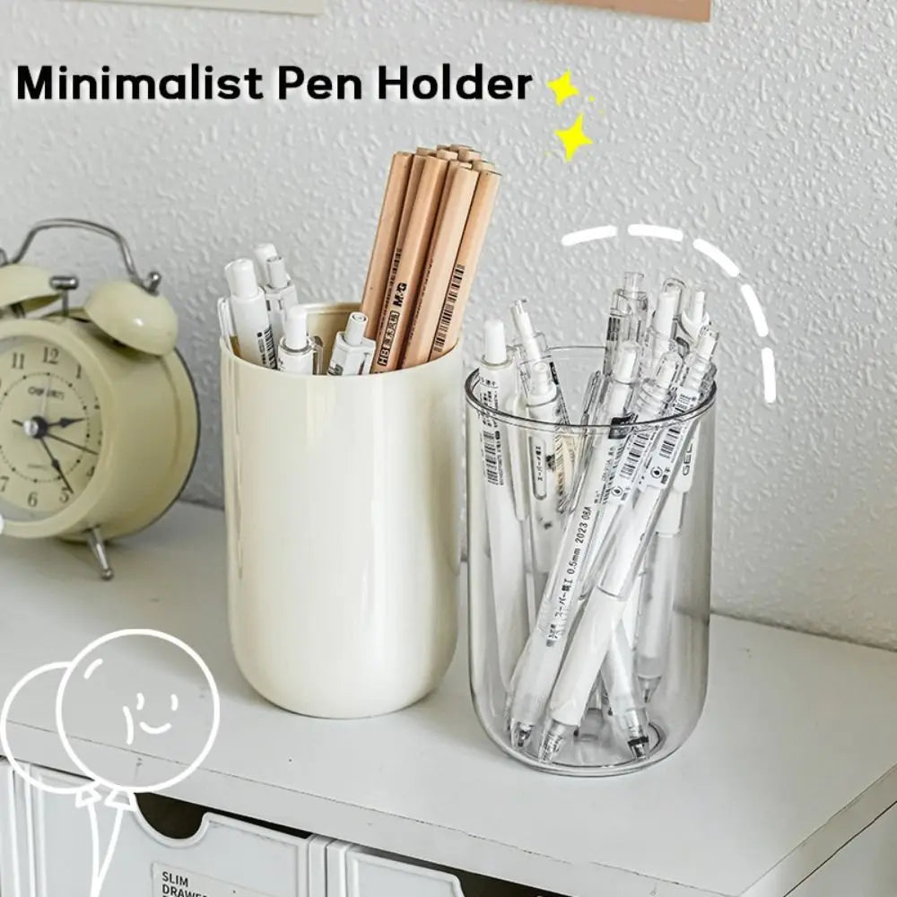 Minimalist Plastic Pen Holder Multi Functional Oval Pen Container Students Supplies Desktop Organizer School