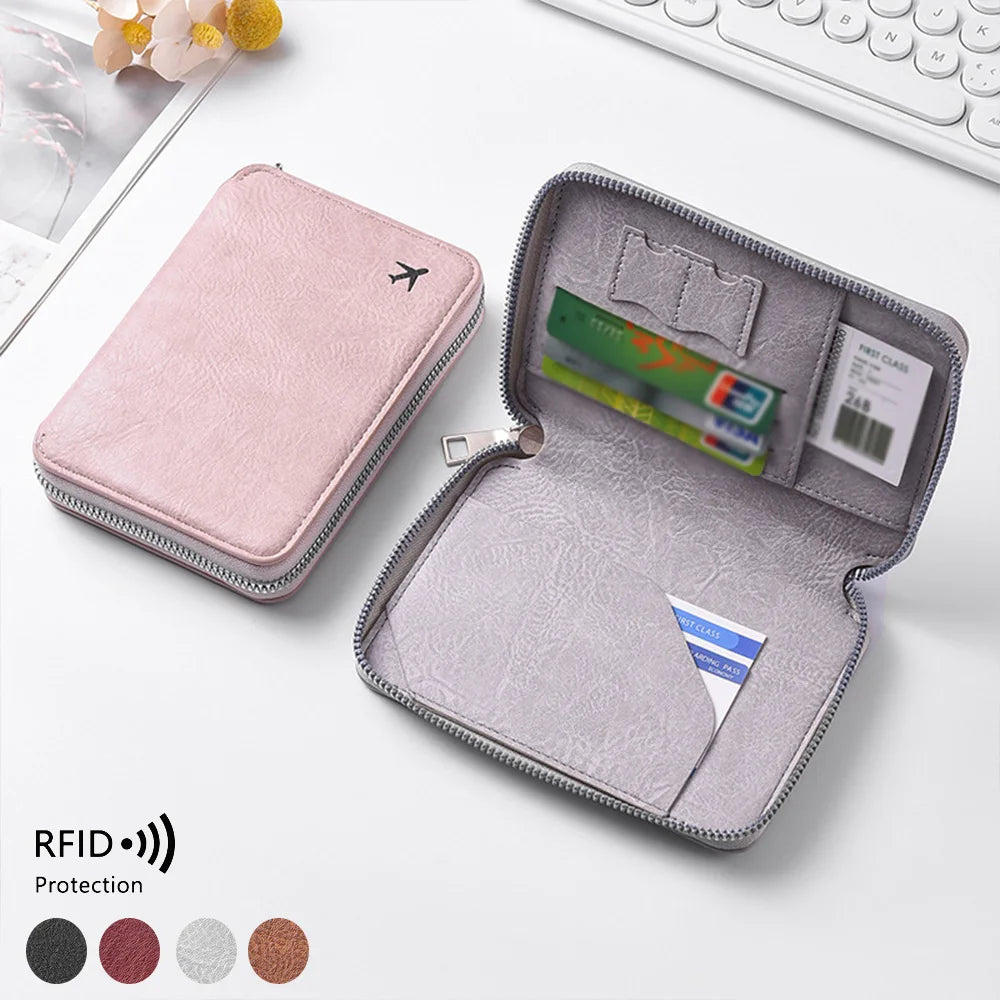 Zippered ID passport case, large capacity ticket organizer card case, travel passport holder A-DH