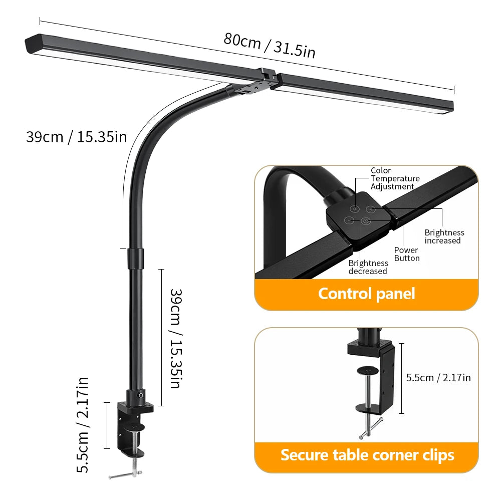 Led Desk Lamp with Clamp Architect Desk Lamp for Home Office 24W Ultra Bright Auto Dimming PC Light Stepless Dimming Table Light