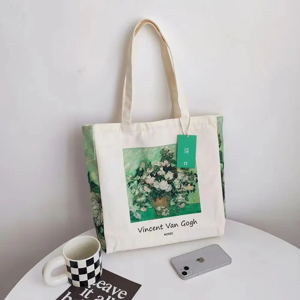 Van Gogh Morris Shoulder Bags for Women Vintage Shopping Bag with Handle Zipper Casual Canvas Tote Bag Bolsa Feminina
