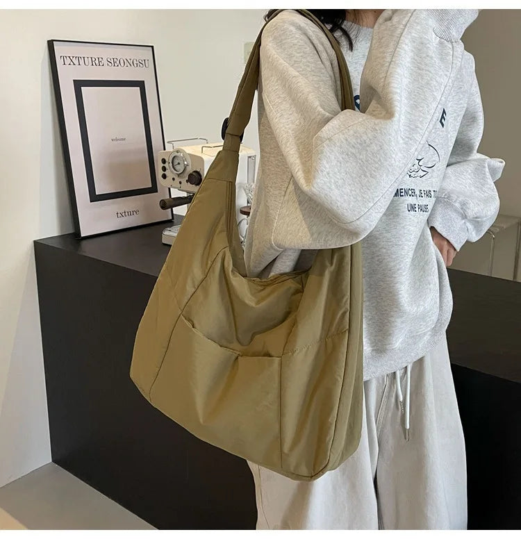 Trendy Women's Soft Cloth Shoulder Bag Solid Color Student 2026 Spring Y2k Casual Style Big Handbags Crossbody Bags for Women