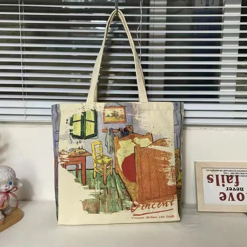 Van Gogh Morris Shoulder Bags for Women Vintage Shopping Bag with Handle Zipper Casual Canvas Tote Bag Bolsa Feminina