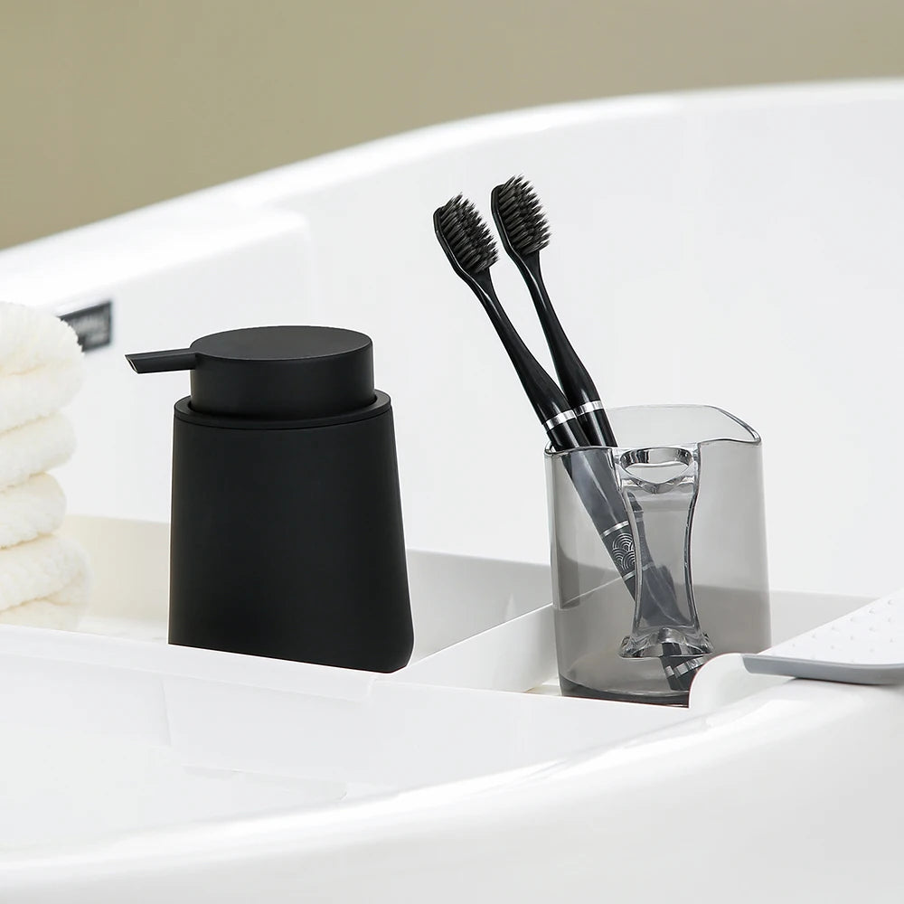 Matte Black Liquid Hand Soap Dispenser Plastic 11oz - Modern Minimalist Style for Bathroom & Kitchen Countertop Refillable