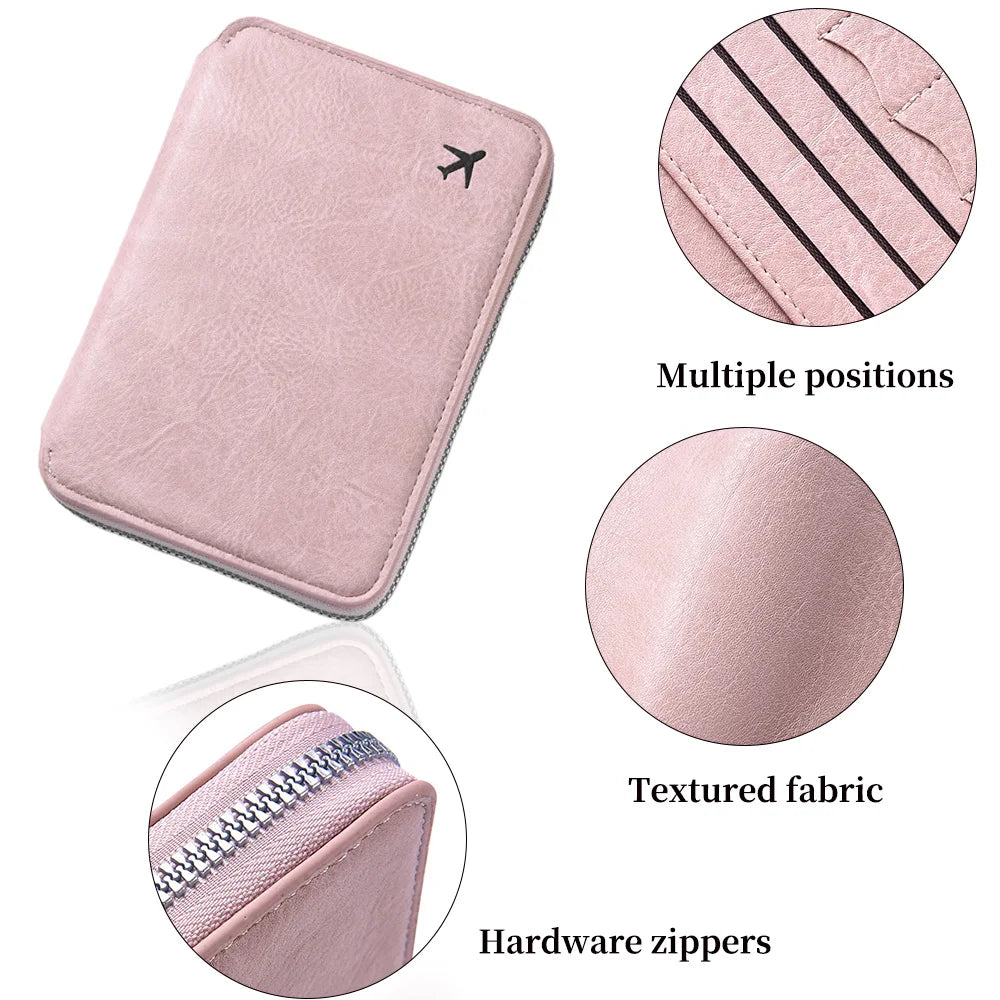 Zippered ID passport case, large capacity ticket organizer card case, travel passport holder A-DH