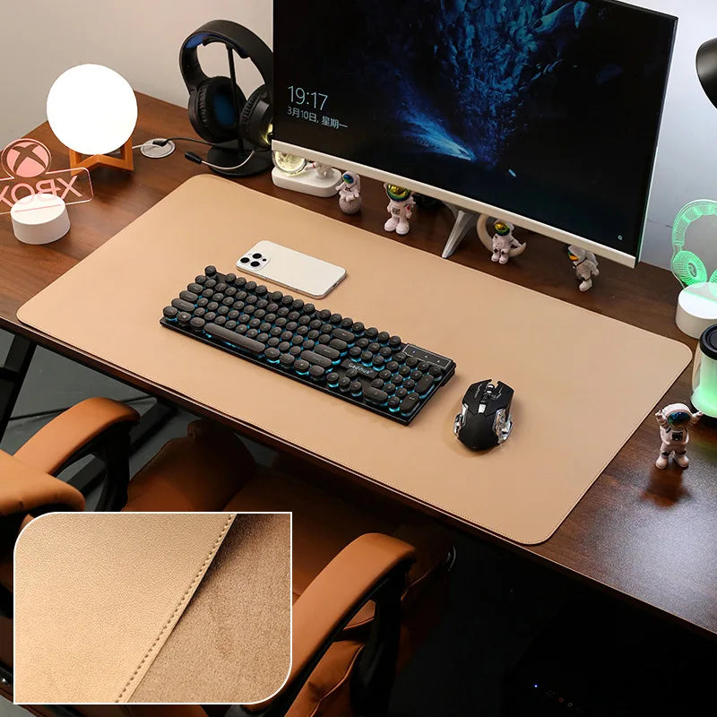 Leather Desk Pad Protector, Large Mouse Pad, Office Desk Mat, Non-Slip PU Leather with Stitched Edges Desk Blotter, Desktop Mat