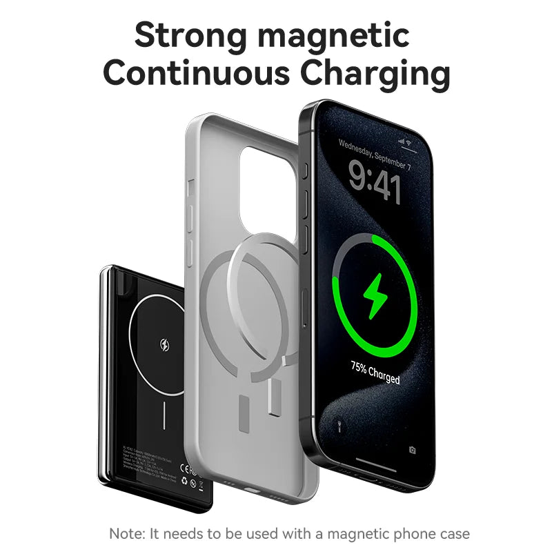 KUULAA Slim Magnetic Power Bank 10000mAh PD20W Portable Charger Wireless External Battery for iPhone 16 15 14 Pro Max Powerbank