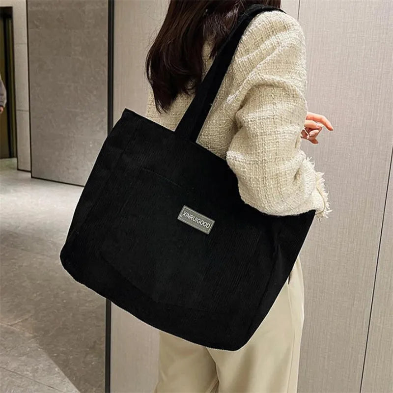 Women's Corduroy Shoulder Tote Bag, Casual Large Capacity Fashion Handbag for Going Out, Purses and Handbags Designer Bag