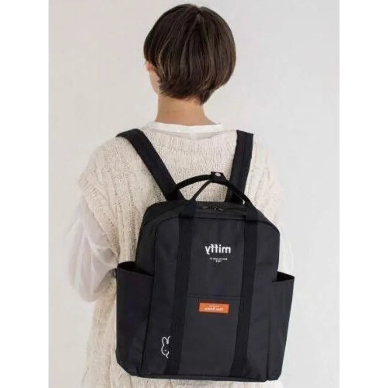 Miffy Kawaii Backpack Minimalist Black & White Cartoon Bunny Large Capacity Outdoor Casual Bag for Teens & College Students