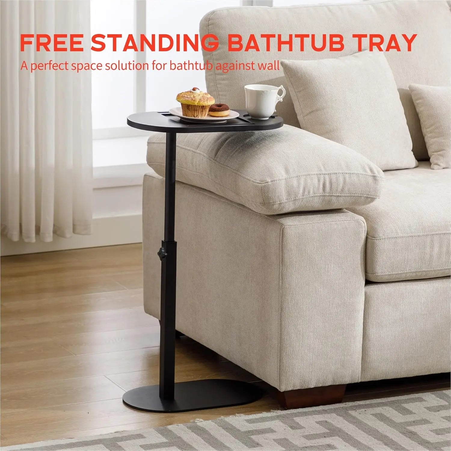 Bamboo Bathtub Side Tray Wooden Bathtub Tray Table Height Adjustable Freestanding Bath Caddy Tray Bathtub Side Table Home Spa