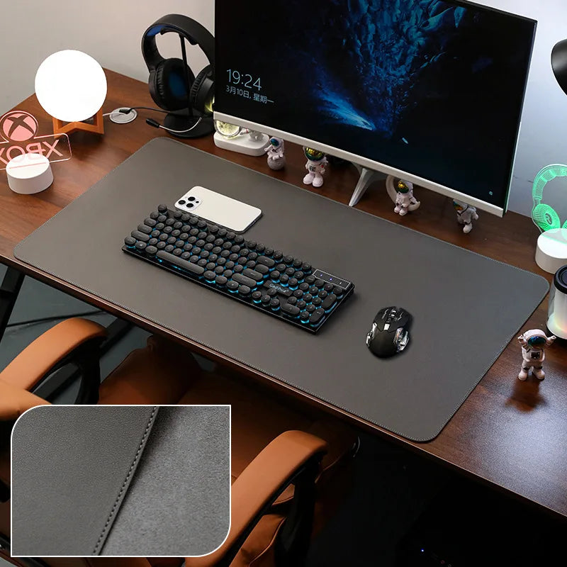 Leather Desk Pad Protector, Large Mouse Pad, Office Desk Mat, Non-Slip PU Leather with Stitched Edges Desk Blotter, Desktop Mat
