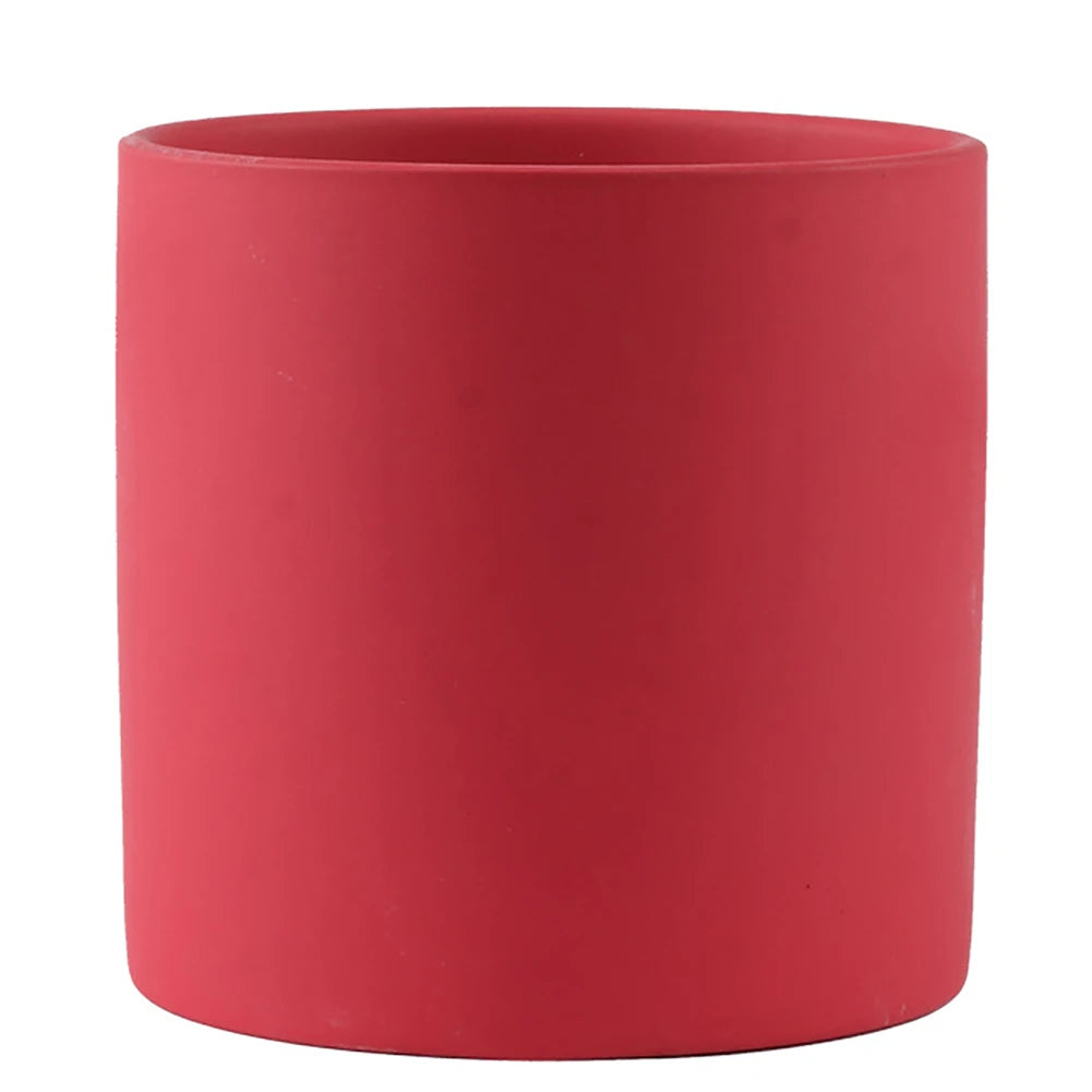 Nordic Ceramic Plant Pot with Tray Colorful Cylinder Succulent Pot Small Planter Flowerpot with Drain Hole Cactus Herb Container