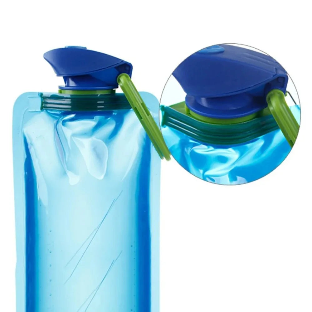 Foldable Water Bottles Flexible Reusable Travel Water Bottle Plastic Water Pouch Soft Flask Water Bag With Carabiner Clip