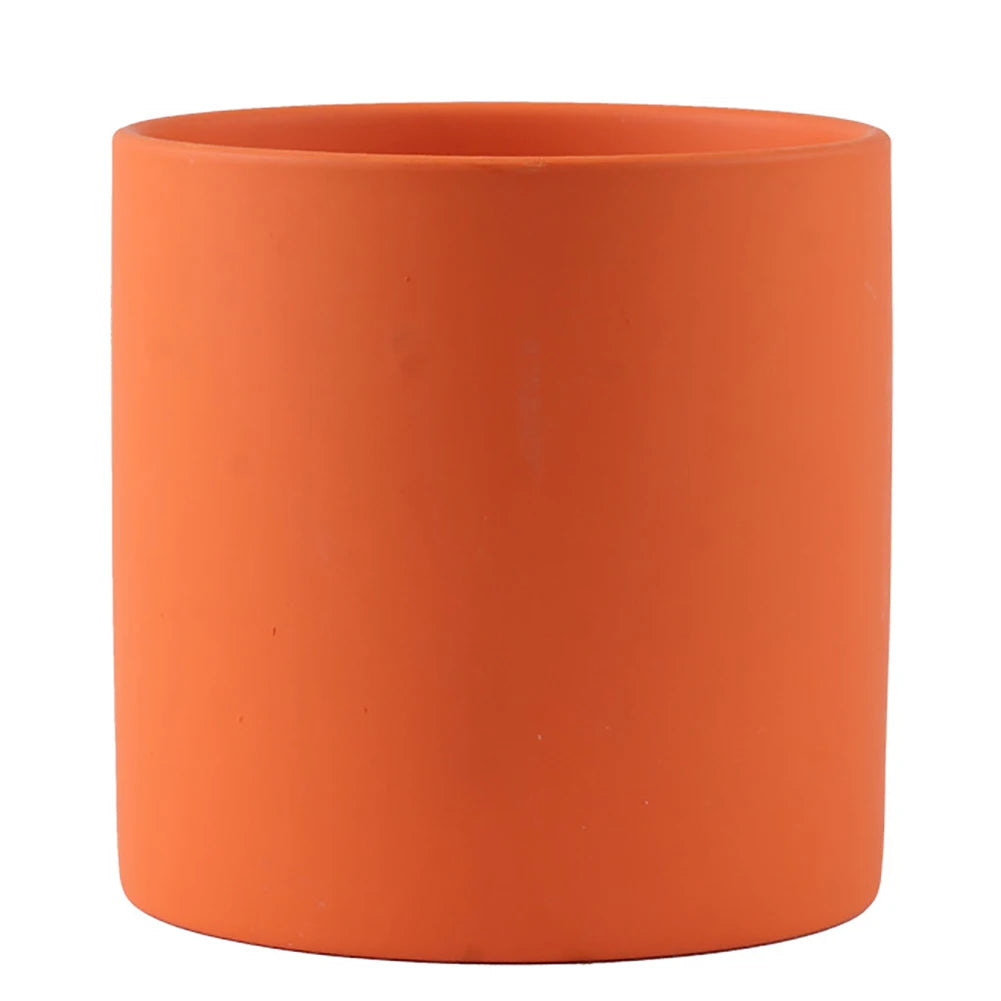 Nordic Ceramic Plant Pot with Tray Colorful Cylinder Succulent Pot Small Planter Flowerpot with Drain Hole Cactus Herb Container