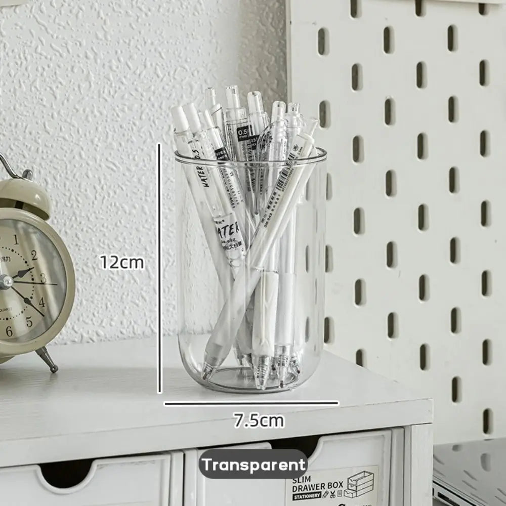 Minimalist Plastic Pen Holder Transparent Oval Pen Container Stationery Storage Bucket Makeup Brush Holder Desktop Organizer