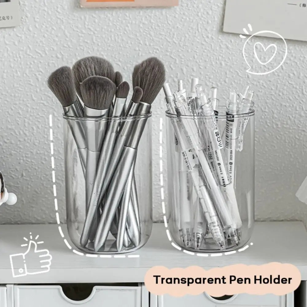 Minimalist Plastic Pen Holder Transparent Oval Pen Container Stationery Storage Bucket Makeup Brush Holder Desktop Organizer